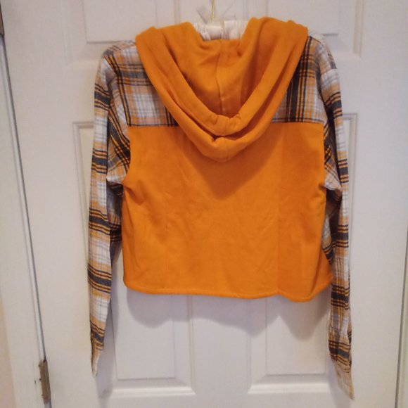 Cropped Hooded flannel & cotton top - Picture 3 of 3